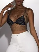 Gothic Punk Rhinestone Net Crop Top for party raves Festival performance
