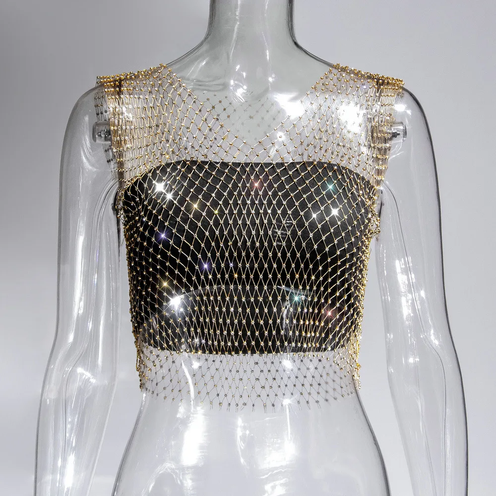 Gothic Punk Rhinestone Net Crop Top for party raves Festival performance 13