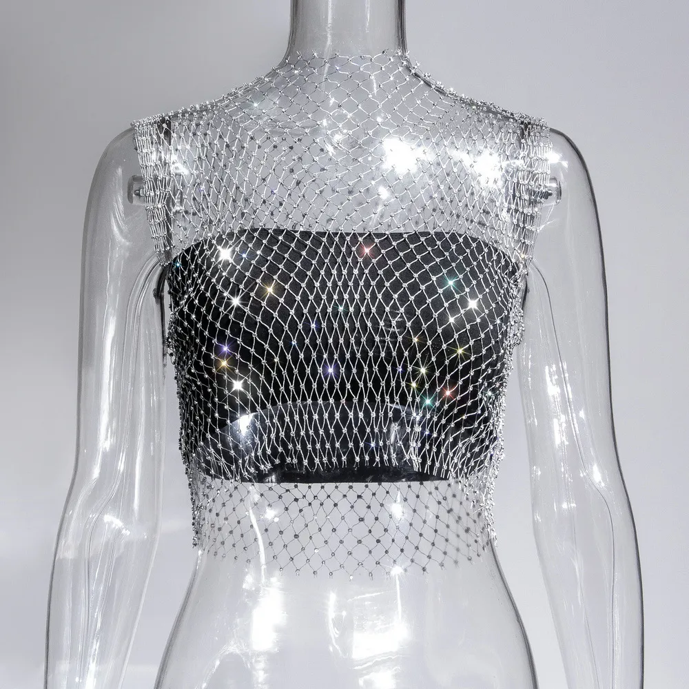 Gothic Punk Rhinestone Net Crop Top for party raves Festival performance 14