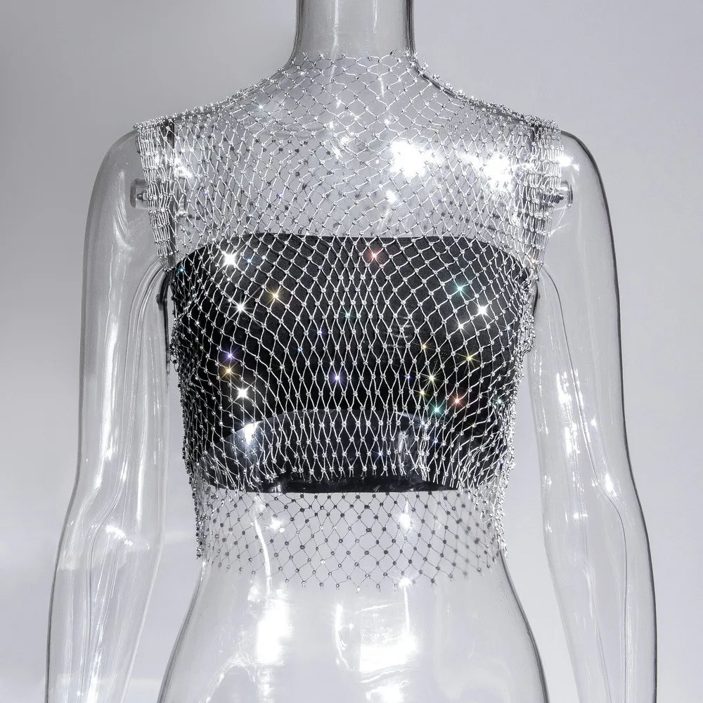 Gothic Punk Rhinestone Net Crop Top for party raves Festival performance 14