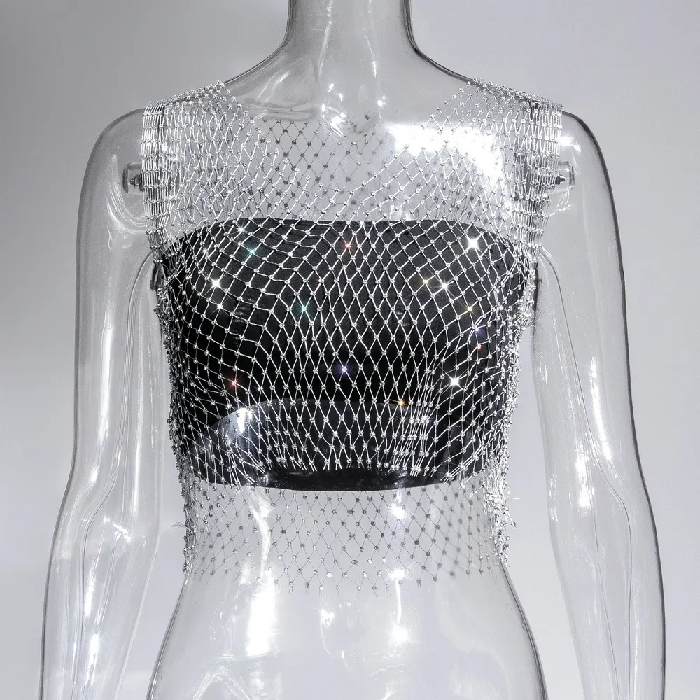 Gothic Punk Rhinestone Net Crop Top for party raves Festival performance 15