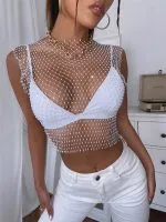 Gothic Punk Rhinestone Net Crop Top for party raves Festival performance