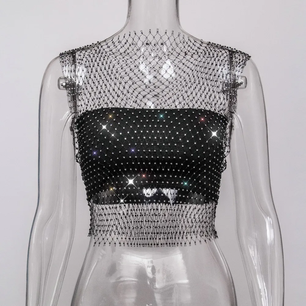 Gothic Punk Rhinestone Net Crop Top for party raves Festival performance 6
