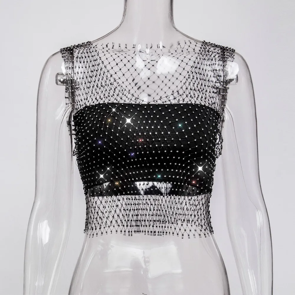 Gothic Punk Rhinestone Net Crop Top for party raves Festival performance 7 1