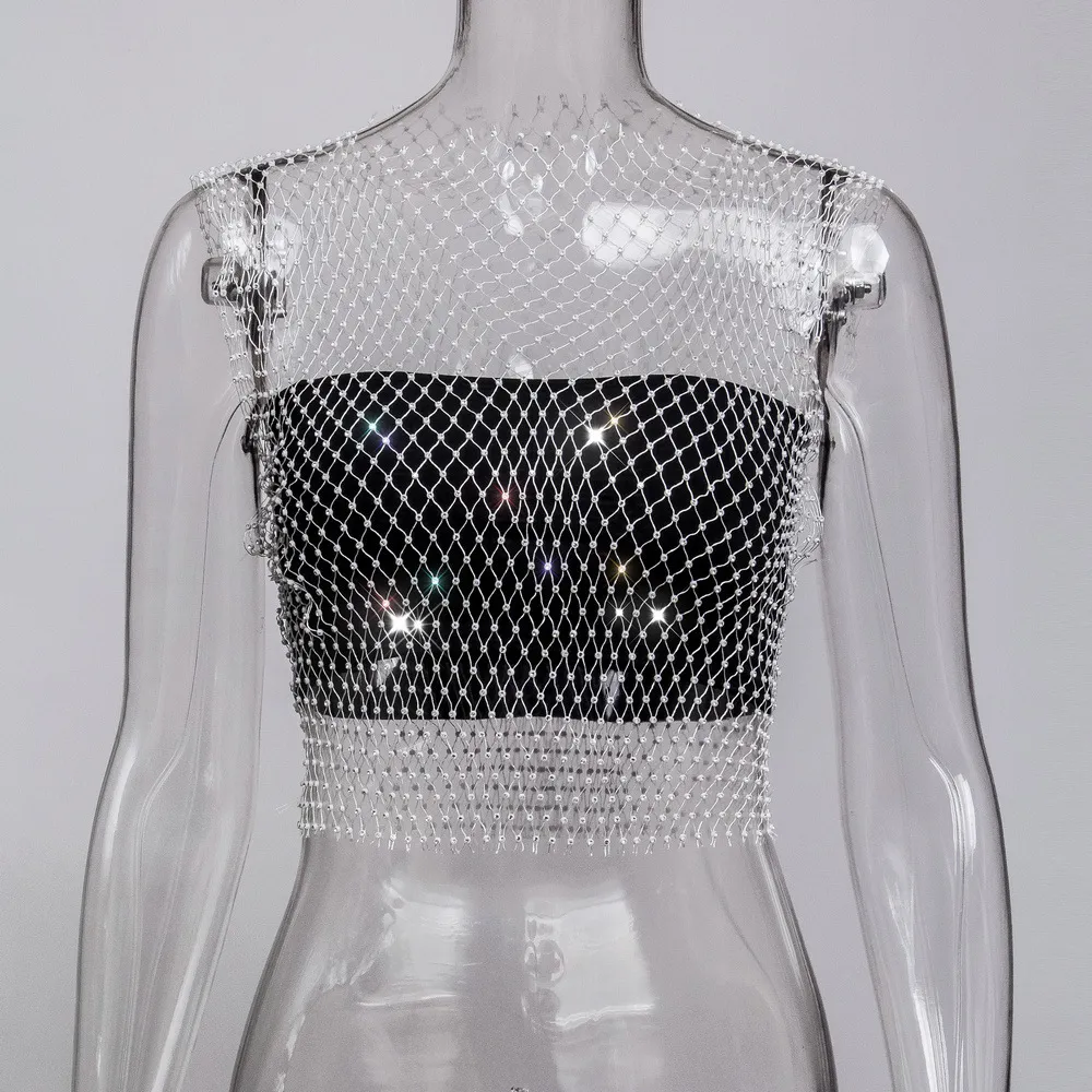 Gothic Punk Rhinestone Net Crop Top for party raves Festival performance 8 1