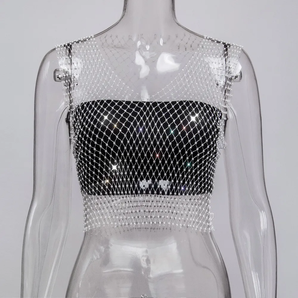 Gothic Punk Rhinestone Net Crop Top for party raves Festival performance 9 1