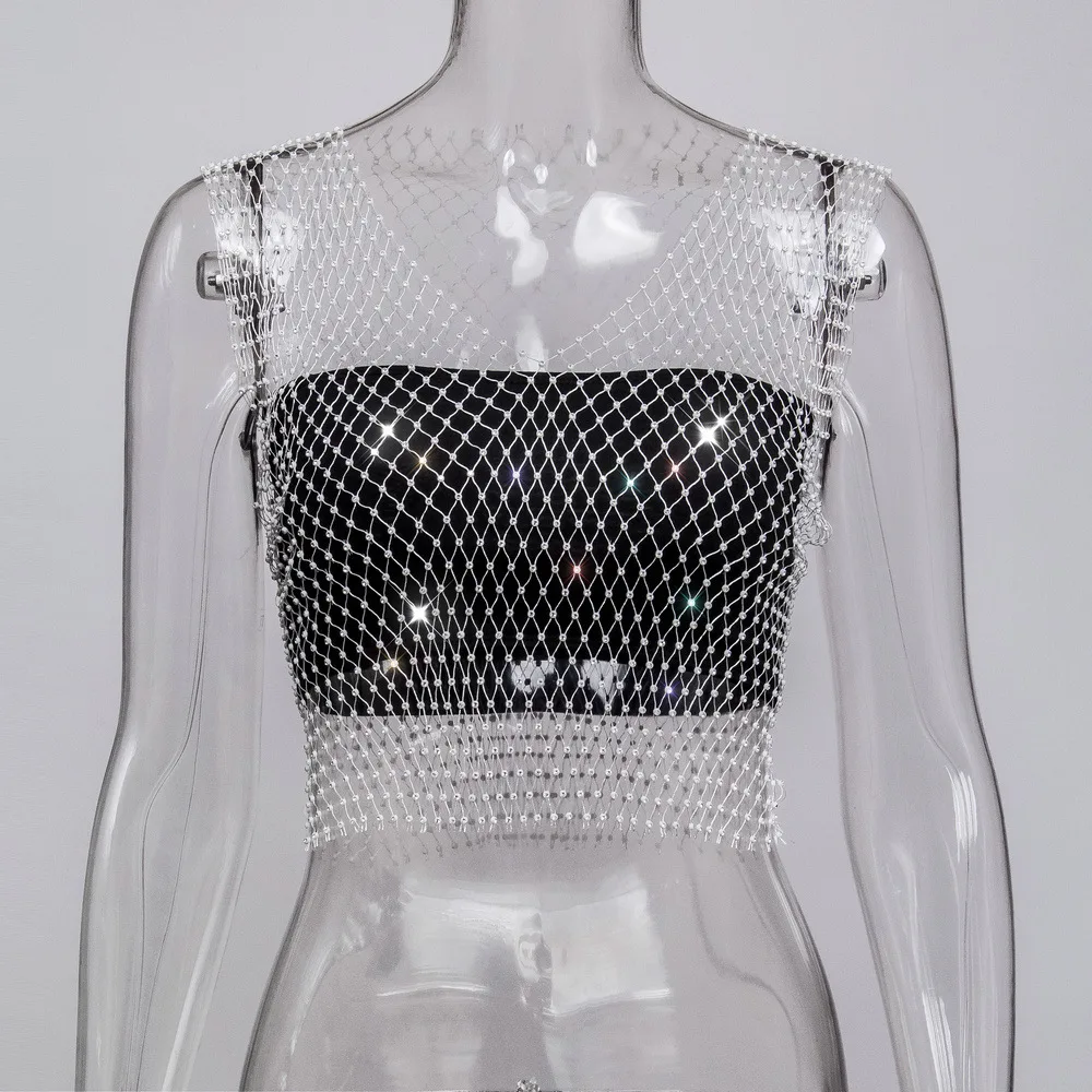 Gothic Punk Rhinestone Net Crop Top for party raves Festival performance 9 1