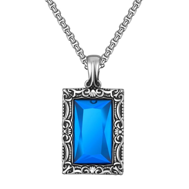 Gothic Punk Blue stone Pedant Necklace (2)